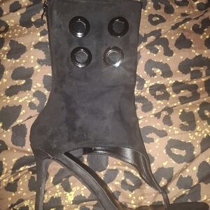 Black Suede High Heel Ankle Boot with Decorative Studs